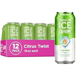 Sparkling Ice Caffeine Citrus Twist Sparkling Water with Caffeine, Zero Sugar, with Antioxidants and Vitamins,16 fl oz Cans (Pack Of 12)