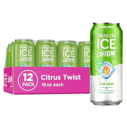 Sparkling Ice Caffeine Citrus Twist Sparkling Water with Caffeine, Zero Sugar, with Antioxidants and Vitamins,16 fl oz Cans (Pack Of 12)