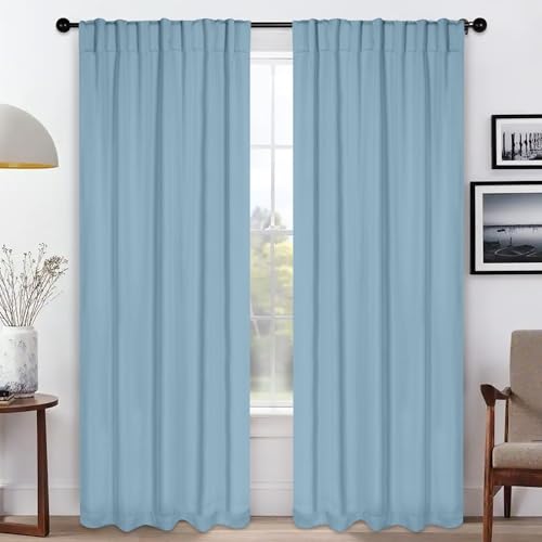 SUPERIOR Semi Blackout Curtains - Solid Color - 52" x 84" - Header with Backtabs - Thermal Insulated, Sun Blocking & Room Darkening Drapes for Bedroom, Living Room - Set of 2 Panels - Light Blue