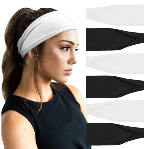 Image of DRESHOW Yoga Sports Headbands for Women Elastic Non-Slip Headbands Workout Running Hair Bands 6 Pack