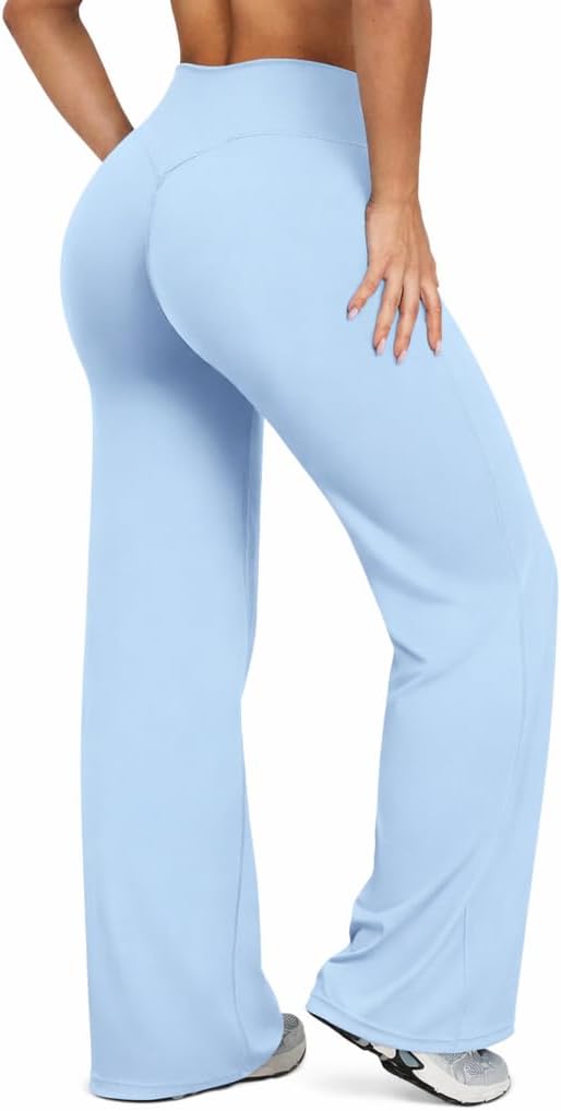 Women Straight Leggings Bottoms Wide Leg Pants High Waist Stretchy Comfy No Front Seam Yoga Workout Sweatpants