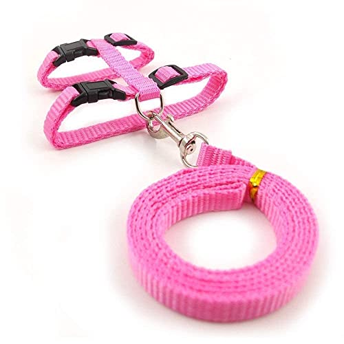 Image of Cat & Small Pet Nylon Strap Collar with Adjustable Walking Harness Leash Pet Walking for Kitten- Plain (Pink)