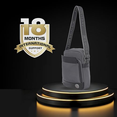 Image of SWISS MILITARY Black Gold Collection Popper Sling Bag, Stylish Crossbody Bag with Adjustable Strap, Organizer Compartments, PU Trim, Magnetic Quick-Access Pocket, Key Holder, 5L Unisex