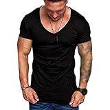 JEShifangjiusu Men'S Slim-Fit Short-Sleeve Solid Color Cotton Crewneck T-Shirt Muscle Athletic Workout Casual Pullover Tops, Black, XX-Large