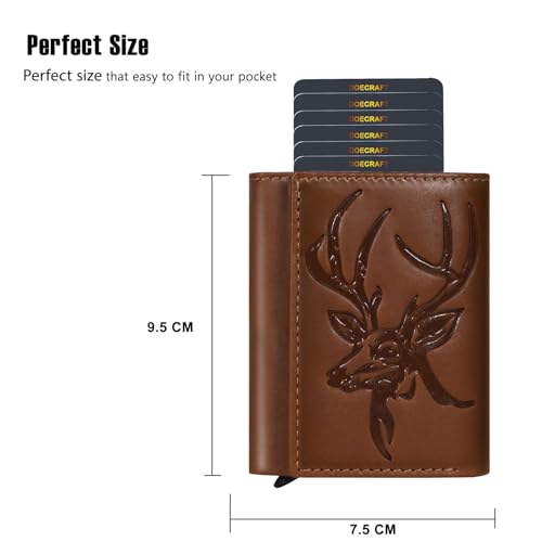 Image of DEOCRAFT Men's Genuine Leather RFID Wallet | Premium Slim Red Wallet for Men with Deer 3D Print | 8 Card Slots Secure and Durable | Casual Stylish | Formal & Gifting Use, Golden (TAN)