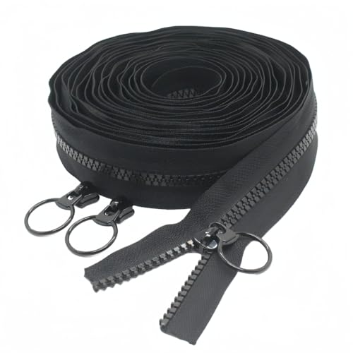 Fermeture éclair au mètre 4,6m avec 10 curseurs bague plastique noir robuste taille n5