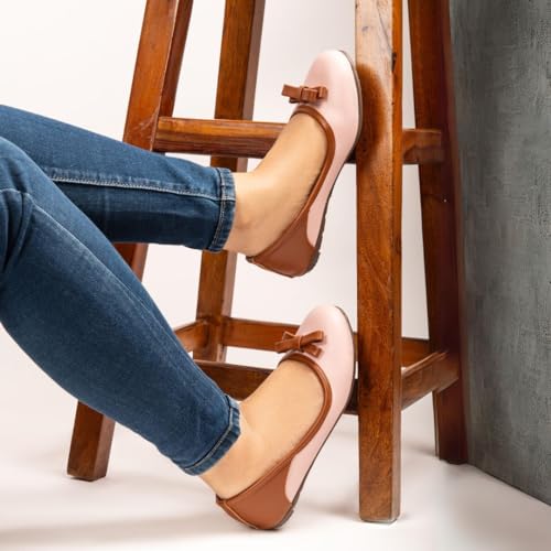 Image of Bellies for Women Flat Belly Synthetic Vegan Leather Embellished Bow Comfortable Shoes Formal & Casual Beige Green Pink