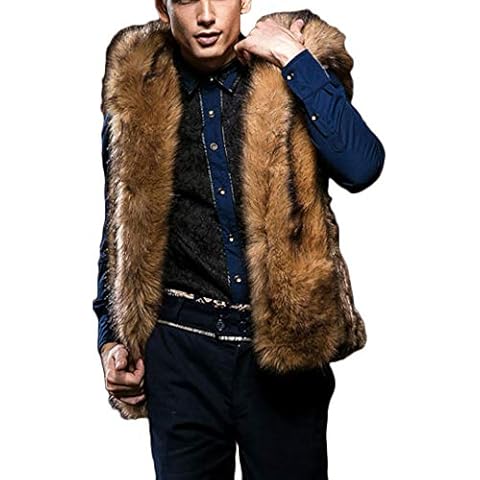Men Vest Faux Fur Jacket Sleeveless Body Warm Coat Hooded Waistcoat Gilet Furry Vests L Cover