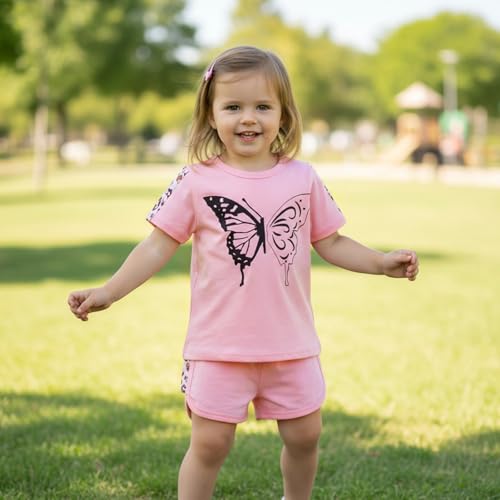 Image of Toddler Girl Clothes Kids Summer Outfits Short Sleeve Leopard-Print T-Shirt and Shorts 2 Piece Set 2-8 Years