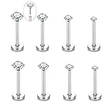 Oveta 8PCS Threadless Push in Nose Studs 20G Labret Jewelry CZ Lip Studs Stainless Steel Cartilage Earrings for Women Monroe Medusa Piercing Jewelry 5/16'' Post Length