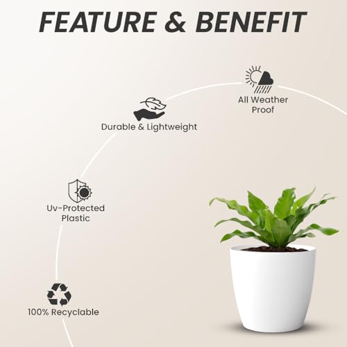 Image of YUCCABE ITALIA SHERA Stella 12 Inch Plastic Plant Pot for Home Decor Indoor Plant Pots for Living Room Plastic Flower Pot for Garden (White, 12 INCH - 4 Pcs)