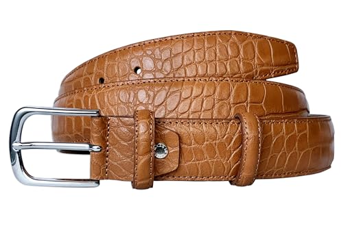 PASQUALE CUTARELLI Mens Crocodile Pattern Italian Leather Belt Chestnut Brown Medium 38 Inches