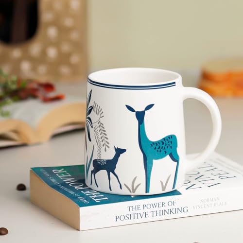 Image of The Earth Store Stag Blue Coffee Mug Set of 1 to Gift to Best Friends, Coffee Mugs, Microwave Safe Ceramic Mugs, (300 ml Each)