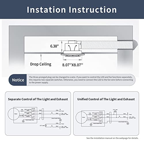 Zeyzer Bathroom Exhaust Fan With Light Led Square Quiet Ceiling Mount Ventilation Fan Combination For Bathroom/Shower/Restroom/Home/Office, 110 Cfm 1.0 Sones 4 Inches Duct 110V, White #TOP1