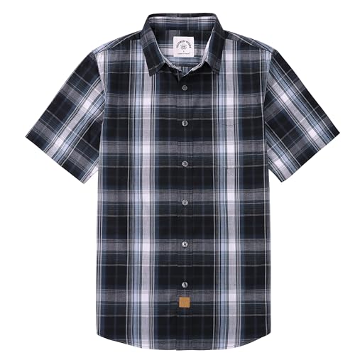 Dubinik® Camisas Hombre Manga Corta Cuadros Camisa Manga Corta Hombre Verano Botón Casual Vintage Trabajo Camisas para Hombre Gris Carbón Blanco S