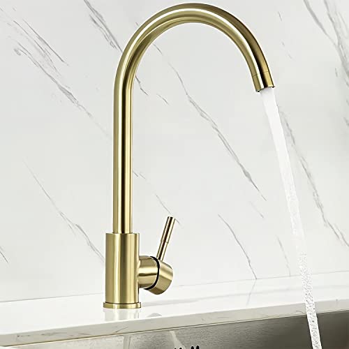 Robinet de Cuisine Doré Brossé U-Forme, Lonheo Mitigeur Evier Flexible Pivotant à 360° Aérateur Démontable, Robinet d'évier en Acier Inoxydable SUS304