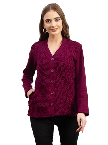 Image of Women's Winter Woolen Cardigan | Full Sleeve Textured Buttoned Sweater for Women | Soft Wool V-Neck Warm Knitted Outerwear for Office & Casual Wear