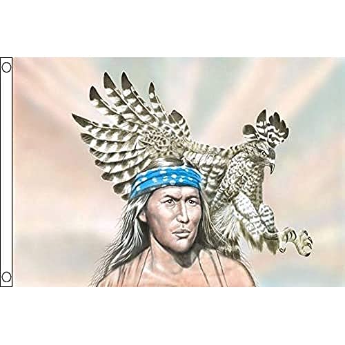 AZ FLAG, Indian With Eagle Flag, 3x5 Ft, 100D Polyester Native American Banner with Two Metal Grommets, Fade Resistant