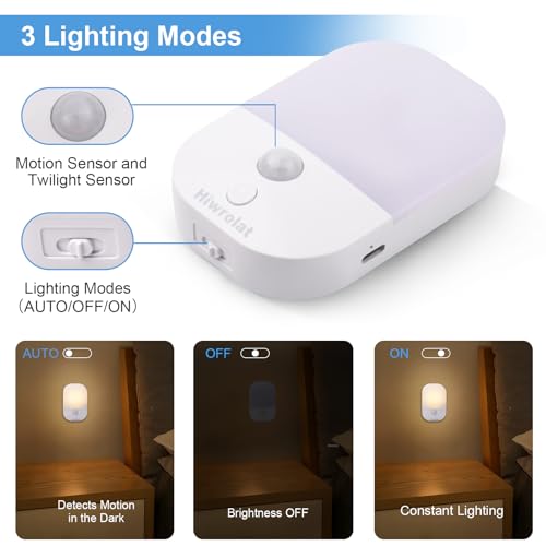 Hiwrolat 2 Pack Rechargeable Battery Night Light with Motion Sensor for Hallway Bedroom Bathroom Kitchen Living Room Stairs Stick On Anywhere Dimmable LED Nightlights - image 5