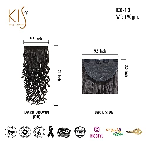 Image of KIS Synthetic Curly Hair Extensions with 4 Clip-in for Women, Dark Brown | 21 Inches, Natural, Soft Heat Resistant Hair, Thick Washable Reusable, Artificial Hair Clip on Extension for Bridal, Wedding