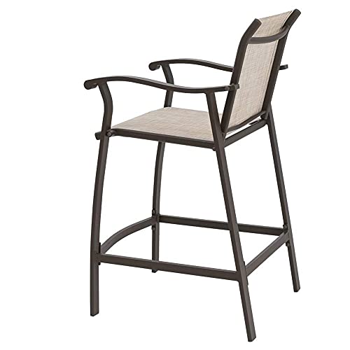 Crestlive Products Outdoor Counter Height Bar Stools Set Of 2 Classic Patio Furniture Bar Chairs With Heavy Duty Aluminum Frame In Antique Brown Finish (Beige) #TOP5