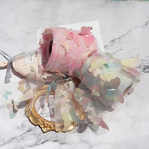 Urroma Tulle Rolls, 1 Roll 3D Pink Butterfly Mesh Lace Fabric By The Yard Tutu Fabric Rolls For Diy Hair Bows Gift Wrap Packing Sewing Crafting Wedding Party Decoration, 10 Yards #TOP1
