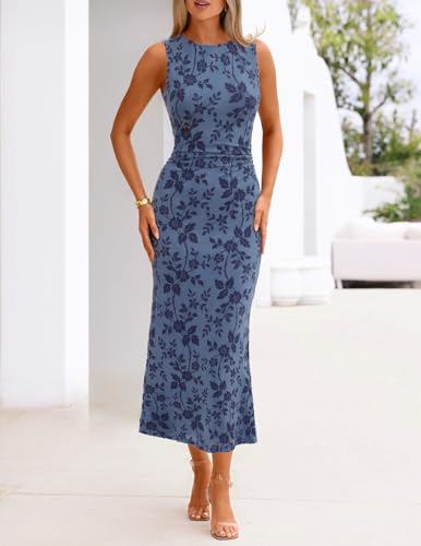 Merokeety Womens Summer Wedding Guest Sleeveless Maxi Dress, Dustyblue, S #TOP9