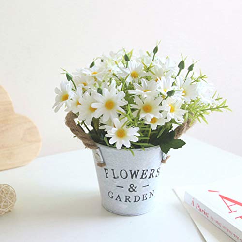 BESPORTBLE, flores artificiais, vasos de seda, grandes arranjos de margarida, pote de metal, bonsai,