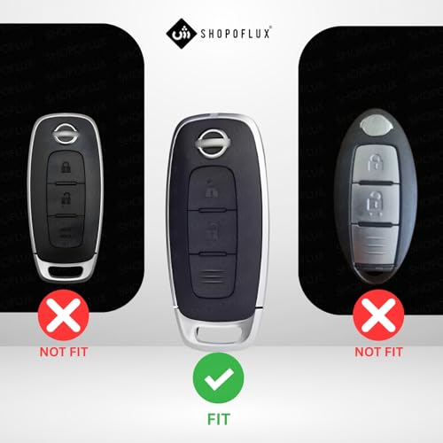 Image of SHOPOFLUX Metal Key Cover Compatible with Nissan Magnite 2 Button Smart Key (Black) (Pack of 1)