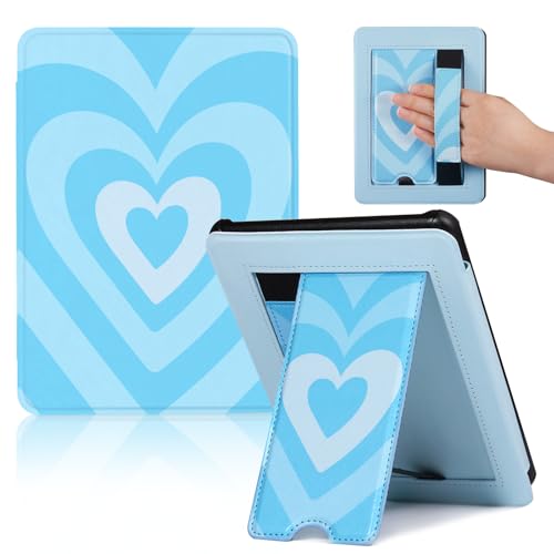 Image of CoBak Lightweight Stand Cute Case for 7 inch Kindle Paperwhite 12th Gen 2024 and Kindle Colorsoft with Right Hand Strap - Compatible with iPhone MagSafe, for Samsung /Anker Wireless Charging Pads