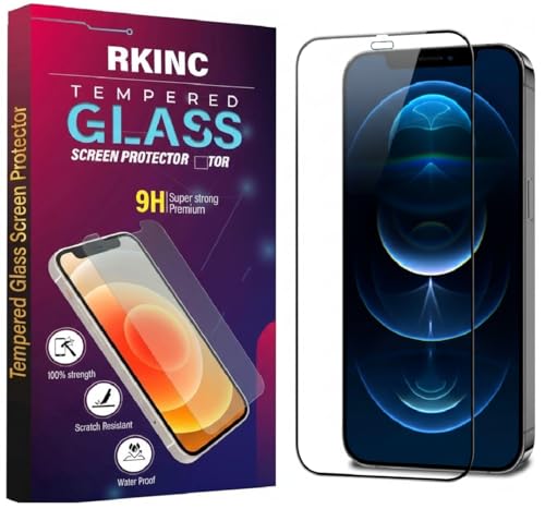 Image of RKINC Tempered Glass for iPhone 12 Pro Max (6.7 Inch) Military Grade Gorilla Screen Guard Protector | With Installation Kit | Edge to Edge Coverage | Black
