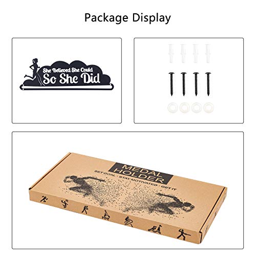 GLOBLELAND Roestvrij stalen medaille houder display hanger rek ze geloofde dat ze kon dus ze deed medaille display rack award wanddecoratie, zwart, 124 x 356 mm - Image 4