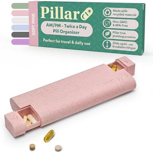 PILLAR AM/PM XL Pillendose 7 Tage 2 Fächer | Pillendose klein für unterwegs | Pillendose Reise, Zartrosa, Tablettenbox 7 Tage Morgens Abends, Medikamentenbox für Vitamine