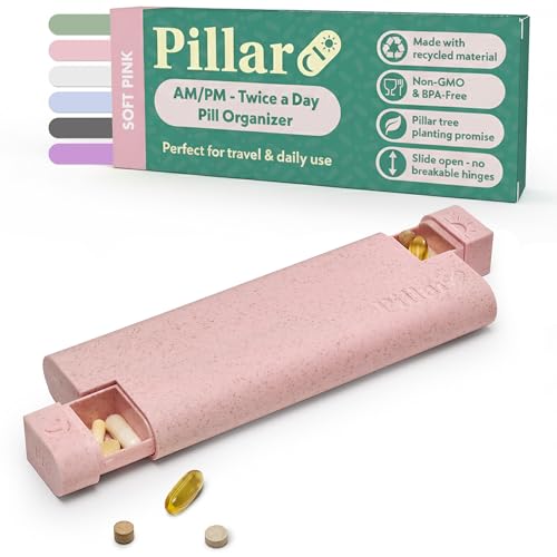 Image of Pillar AM /PM Pill Box Organizer Two Times a Day | Aesthetic 7 Day Tablet Organizer 2 Times A Day | Beautiful Weekly Pill Box for Day and Night Medication (Soft Pink)