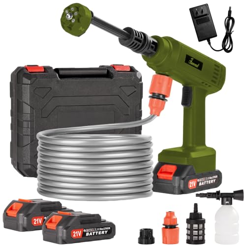 Image of Power Washer,1200PSI Cordless Pressure Washer with 2×21V Battery&6-in-1 Multi-Function Nozzle,Portable Pressure Washer Suitable for Cleaning Vehicles, patios, Glass,and Floors (Black Green)