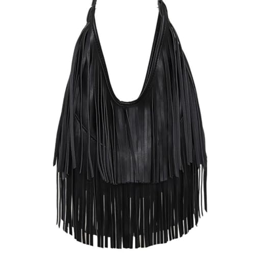 Image of IAMUHI Casual Rivets Fringed Shoulder Handbag for Women,Soft Vegan Leather Hippie Crossbody Purse Bag Hobo Bag