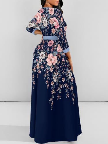 Image of Plus Size Maxi Dress for Women V Neck 3 /4 Sleeve Wrap Dress