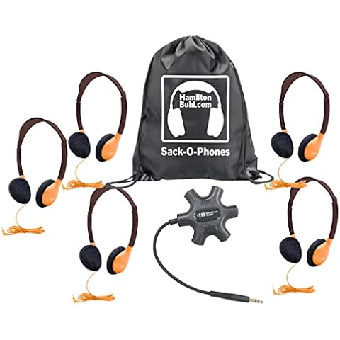 Galaxy™ Econo-Line of Sack-O-Phones with 5 Orange Personal-Sized Headphones, Starfish Jackbox and Carry Bag Cover