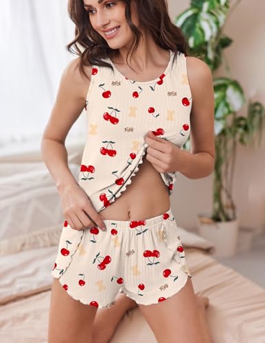 Image of Ekouaer 2 Pieces Womens Tank Top Pajamas Set Soft Sleepwear Cami and Shorts