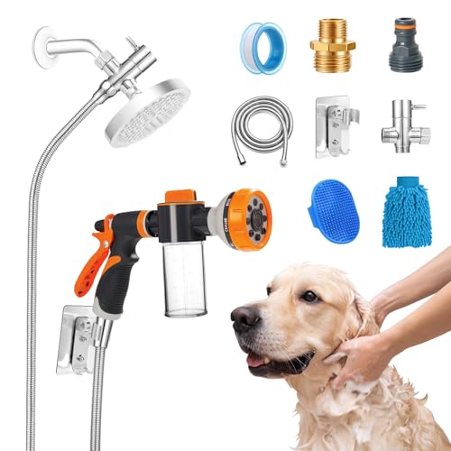 Dog Shower Attachment Hose Nozzle Sprayer Set with Metal 3-Way Shower Diverter &6.6 Ft Hose for Bathroom Shower Arm for Indoor& Outdoor, Pup Jet Dog Wash for Pet Shower Dog Shower Attachment Hose Nozzle Sprayer Set with Metal 3-Way Shower Diverter &6.6 Ft Hose for Bathroom Shower Arm for Indoor& Outdoor, Pup Jet Dog Wash for Pet Shower