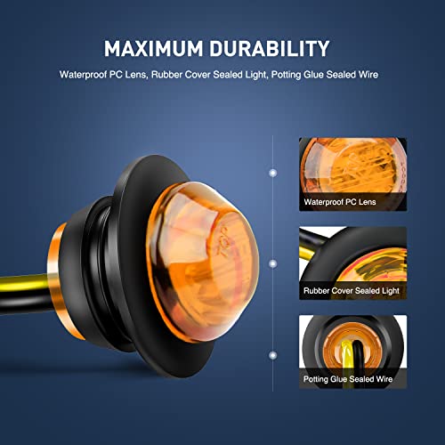 Image of Nilight 50 PCS 3 /4 inch Round Clearance LED Front Rear Side Marker Light | For Truck RV Car Bus Trailer Van Caravan Boat 12V Amber, Waterproof Safety Lamps