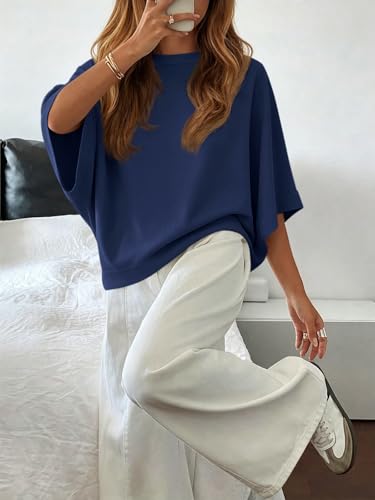 Image of Tankaneo Womens Oversized Cap Sleeve T Shirts Casual Round Neck Tunic Tops Workout Loose Fit Basic Tees
