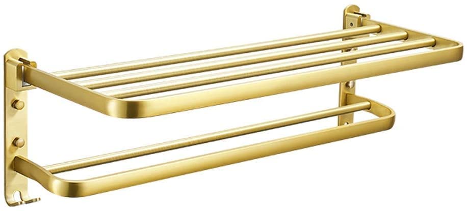 Toallero de aluminio dorado plegable de 2 niveles para pared de baño