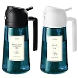 TrendPlain Pulverizador de Aceite Spray de Vidrio Azul 470ml - Pack de 2 - Spray y Dispensador con Protección contra la Luz para Freidora de Aire, Ensaladas y Vinagre - Negro y Blanco