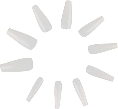 Lurrose 500 Pcs Long Coffin Fake Nails White Full Cover Natural Ballerina False Nail Acrylic Nail Tips 10 Sizes with Case For Nail Salons or DIY