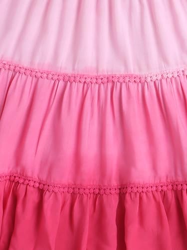 Image of The Magic Wand Tie & Dye Printed Sleeveless Tassels Dress for Kids Baby Girls, Casual Summer Frocks Fit & Flare Knee Length Midi Dresses, Pink, 5-6 Year
