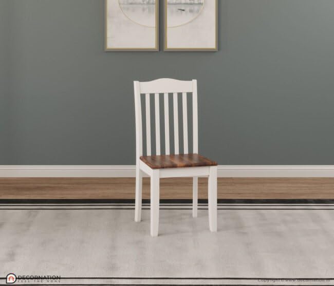 Image of DecorNation Avery Solid Wooden 6 Seater Dining Table Set with Chairs | White & Brown Finish | Glossy Top Rectangular Dining Table | Modern Dining Furniture for Home
