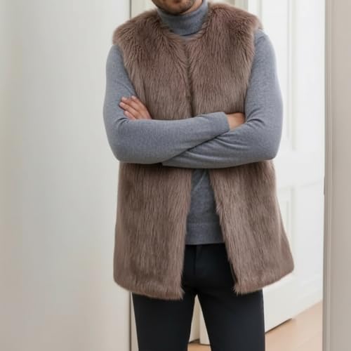 Image of Colf Men's Winter Sleeveless Faux Fur Vest Short Coat | Mens Faux Fur Jacket, Short Coat , Sleeveless Waistcoat, Winter Overcoat, Fluffy