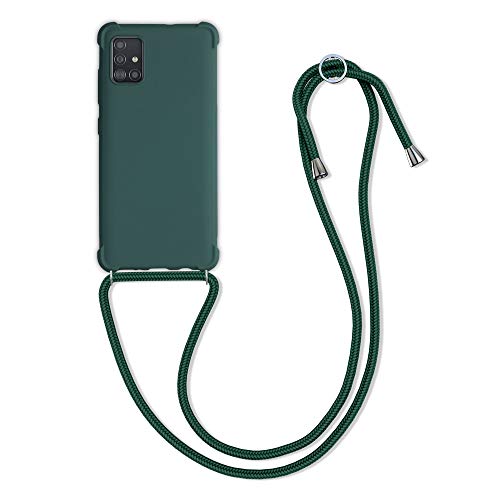 Custodia Compatibile con Samsung Galaxy A51 Cover - Back Case - Protezione Smartphone con Cordino - scuro silicone verde tpu