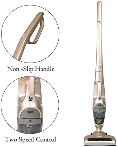 Close-up of the Dibea KB-9008 handle showing non-slip grip and two-speed control button.